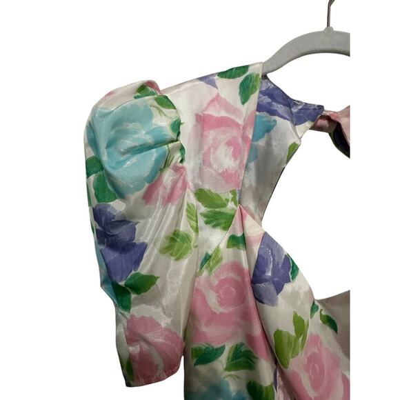 Jessica McClintock for Gunne Sax Pastel Floral Backless Dress Size 14 80s 90s - Picture 3 of 12